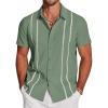 COOFANDY Men’s Cuban Guayabera Shirt Short Sleeve Button Down Shirts Casual Summer Beach Linen Shirts(Army Green-white Webbing)
