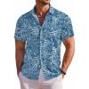 COOFANDY Men’s Hawaiian Shirt Short Sleeve Floral Button Down Shirts Tropical Holiday Beach Shirts(Blue White Leaves)