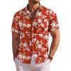 COOFANDY Men’s Hawaiian Shirt Short Sleeve Floral Button Down Shirts Tropical Holiday Beach Shirts(Red – Flower)