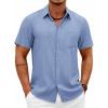 COOFANDY Mens Short Sleeve Button Down Shirts Casual Summer Shirts Linen Beach Shirt with Pocket(Blue)
