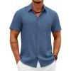 COOFANDY Mens Short Sleeve Button Down Shirts Casual Summer Shirts Linen Beach Shirt with Pocket(Dark Blue)