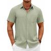 COOFANDY Mens Short Sleeve Button Down Shirts Casual Summer Shirts Linen Beach Shirt with Pocket(Light Green)
