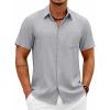 COOFANDY Mens Short Sleeve Button Down Shirts Casual Summer Shirts Linen Beach Shirt with Pocket(Light Grey)