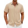 COOFANDY Mens Short Sleeve Button Down Shirts Casual Summer Shirts Linen Beach Shirt with Pocket(Light Khaki)
