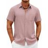 COOFANDY Mens Short Sleeve Button Down Shirts Casual Summer Shirts Linen Beach Shirt with Pocket(Pink)