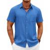 COOFANDY Mens Short Sleeve Button Down Shirts Casual Summer Shirts Linen Beach Shirt with Pocket(Royal Blue)