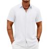 COOFANDY Mens Short Sleeve Button Down Shirts Casual Summer Shirts Linen Beach Shirt with Pocket(White)