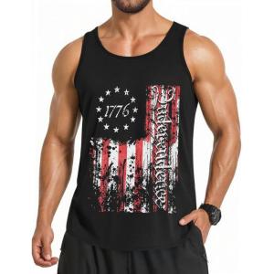 COOFANDY Men’s 3 Pack Quick Dry Workout Tank Top Gym Muscle Tee Fitness Bodybuilding Sleeveless T Shirt(Flag-black(1 Pack))