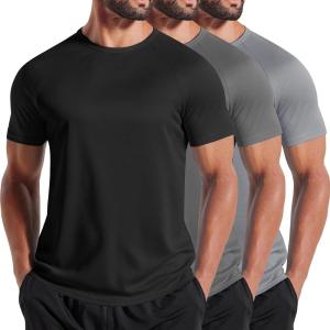 COOFANDY Men’s 3 Pack Workout T Shirts Short Sleeve Gym Bodybuilding Muscle Shirt Base Layer Fitness Tee Tops(N-black/Dark Grey/Light Grey)