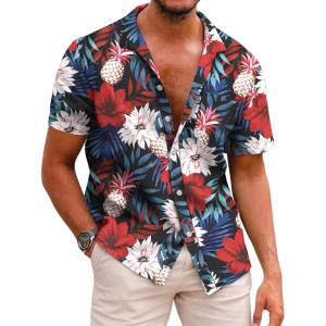 COOFANDY Mens Hawaiian Shirts Short Sleeve Casual Button Down Tropical Beach Shirt(Wine Red / Black)