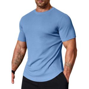 COOFANDY Mens Muscle T Shirts Short Sleeve Slim Fit Tshirts Gym Workout Athletic Crewneck Shirt(Clear Blue)