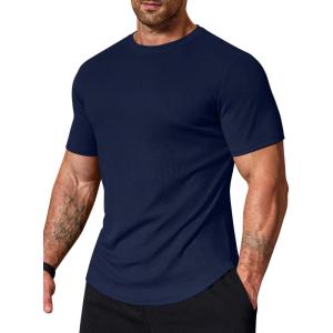 COOFANDY Mens Muscle T Shirts Short Sleeve Slim Fit Tshirts Gym Workout Athletic Crewneck Shirt(Dark Blue)
