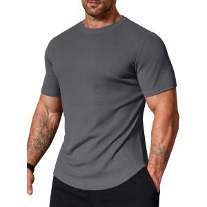 COOFANDY Mens Muscle T Shirts Short Sleeve Slim Fit Tshirts Gym Workout Athletic Crewneck Shirt(Dark Grey)