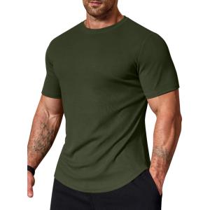 COOFANDY Mens Muscle T Shirts Short Sleeve Slim Fit Tshirts Gym Workout Athletic Crewneck Shirt(Deep Green)