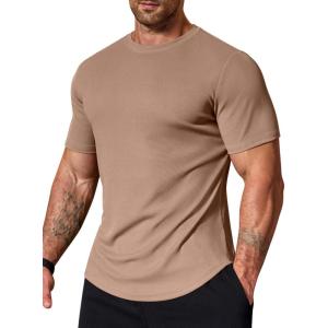 COOFANDY Mens Muscle T Shirts Short Sleeve Slim Fit Tshirts Gym Workout Athletic Crewneck Shirt(Khaki)