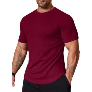 COOFANDY Mens Muscle T Shirts Short Sleeve Slim Fit Tshirts Gym Workout Athletic Crewneck Shirt(Wine Red)
