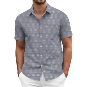 COOFANDY Men’s Short Sleeve Casual Button Down Shirt Business Untucked Dress Shirts with Pocket(Black Grey Wihte-square)