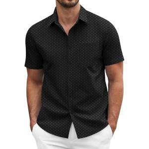 COOFANDY Men’s Short Sleeve Casual Button Down Shirt Business Untucked Dress Shirts with Pocket(Black-polka Dots)