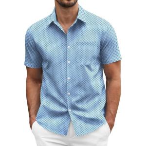 COOFANDY Men’s Short Sleeve Casual Button Down Shirt Business Untucked Dress Shirts with Pocket(Light Blue-square)