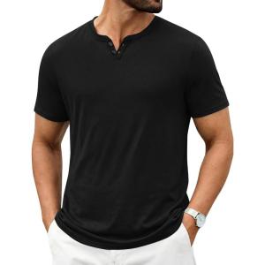 COOFANDY Men’s T Shirts Short Sleeve Casual V Neck T-Shirt Soft Notch Neck Tee Classic Plain Shirts(All Black)