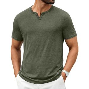 COOFANDY Men’s T Shirts Short Sleeve Casual V Neck T-Shirt Soft Notch Neck Tee Classic Plain Shirts(Army Green)