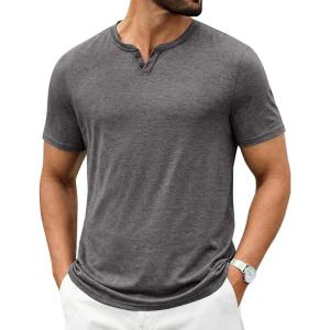 COOFANDY Men’s T Shirts Short Sleeve Casual V Neck T-Shirt Soft Notch Neck Tee Classic Plain Shirts(Dark Grey)