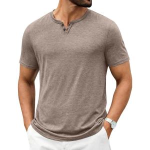 COOFANDY Men’s T Shirts Short Sleeve Casual V Neck T-Shirt Soft Notch Neck Tee Classic Plain Shirts(Khaki)