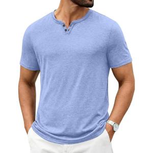 COOFANDY Men’s T Shirts Short Sleeve Casual V Neck T-Shirt Soft Notch Neck Tee Classic Plain Shirts(Light Blue)