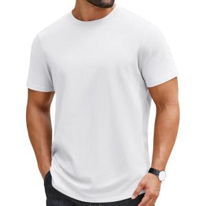 COOFANDY Mens T-Shirts 100% Cotton Crewneck Short Sleeve Tees Casual Plain Shirts(All White)