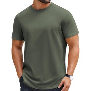 COOFANDY Mens T-Shirts 100% Cotton Crewneck Short Sleeve Tees Casual Plain Shirts(Army Green)