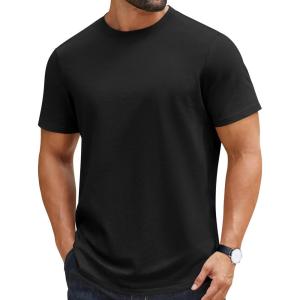COOFANDY Mens T-Shirts 100% Cotton Crewneck Short Sleeve Tees Casual Plain Shirts(Black)