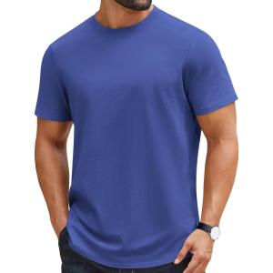 COOFANDY Mens T-Shirts 100% Cotton Crewneck Short Sleeve Tees Casual Plain Shirts(Blue)
