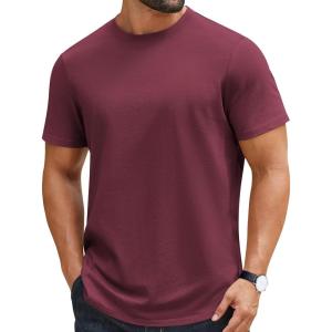 COOFANDY Mens T-Shirts 100% Cotton Crewneck Short Sleeve Tees Casual Plain Shirts(Dark Red)
