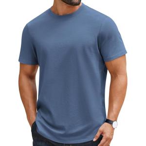 COOFANDY Mens T-Shirts 100% Cotton Crewneck Short Sleeve Tees Casual Plain Shirts(Grey Blue)