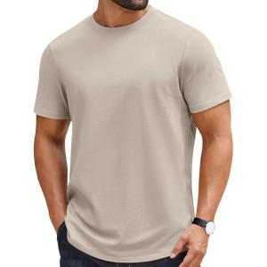 COOFANDY Mens T-Shirts 100% Cotton Crewneck Short Sleeve Tees Casual Plain Shirts(Light Khaki)