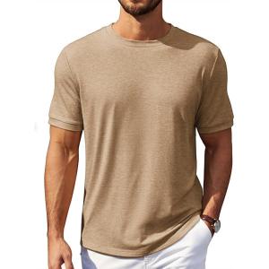 COOFANDY Mens T-Shirts Summer Crew Neck Casual T Shirts Plain Short Sleeve Shirts Basic Tees(B Light Khaki)