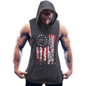 COOFANDY Men’s Workout Hooded Tank Tops Bodybuilding Muscle Cut Off T Shirt Sleeveless Gym Hoodies(1flag-grey)