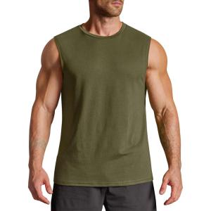 COOFANDY Mens Workout Tank Tops Cotton 3 Pack Soft Gym Muscle Shirt Sleeveless Classic T Shirts(Army Green(1 Pack))
