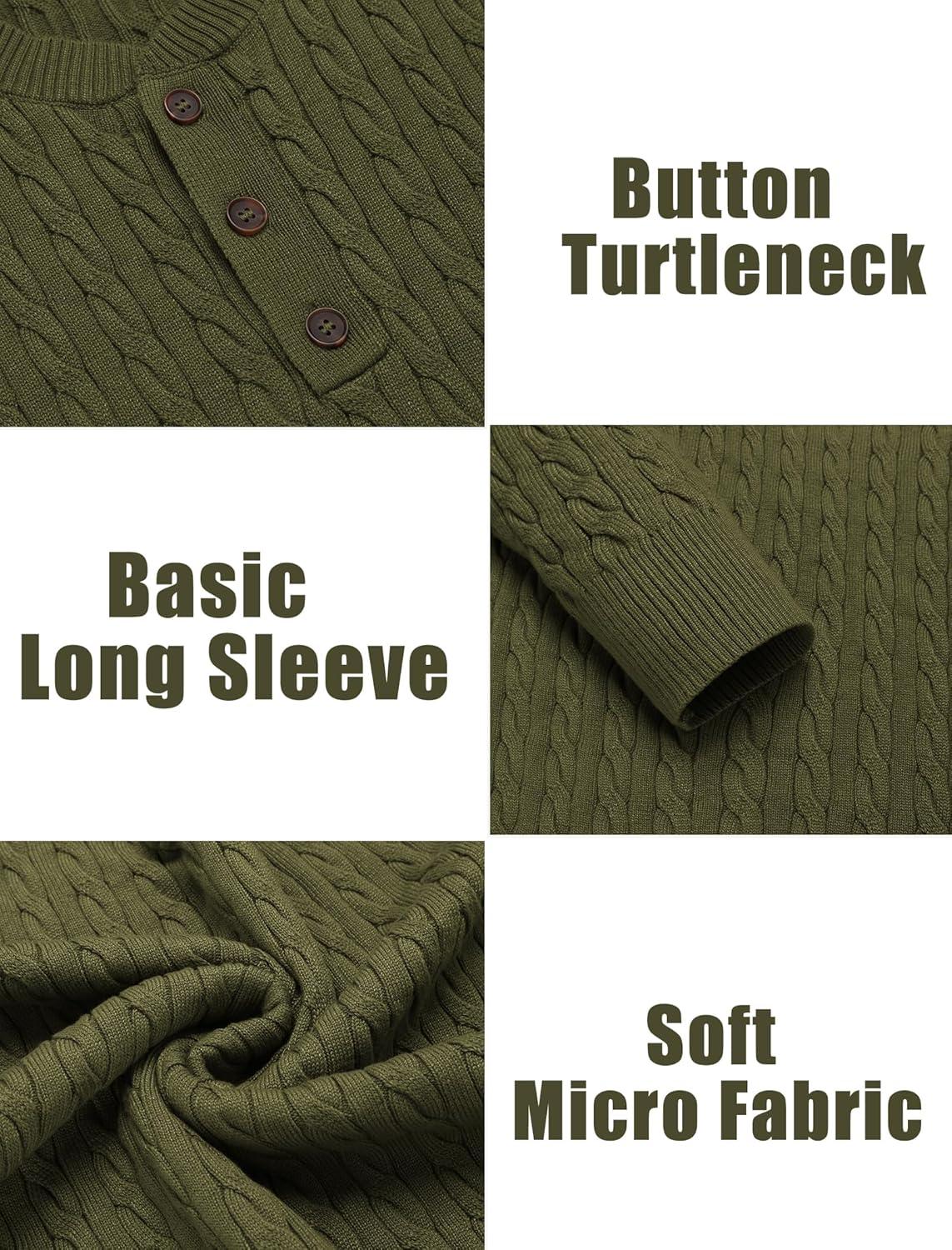 imageCOOFANDY Men Casual Knit Sweater Quarter Button Henley Long Sleeve Slim Fit Twisted Pullover SweaterArmy Green