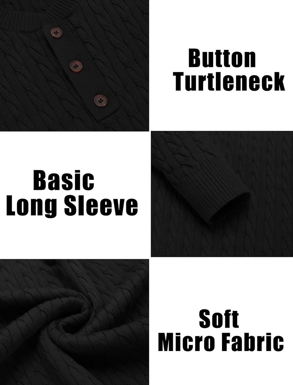 imageCOOFANDY Men Casual Knit Sweater Quarter Button Henley Long Sleeve Slim Fit Twisted Pullover SweaterBlack