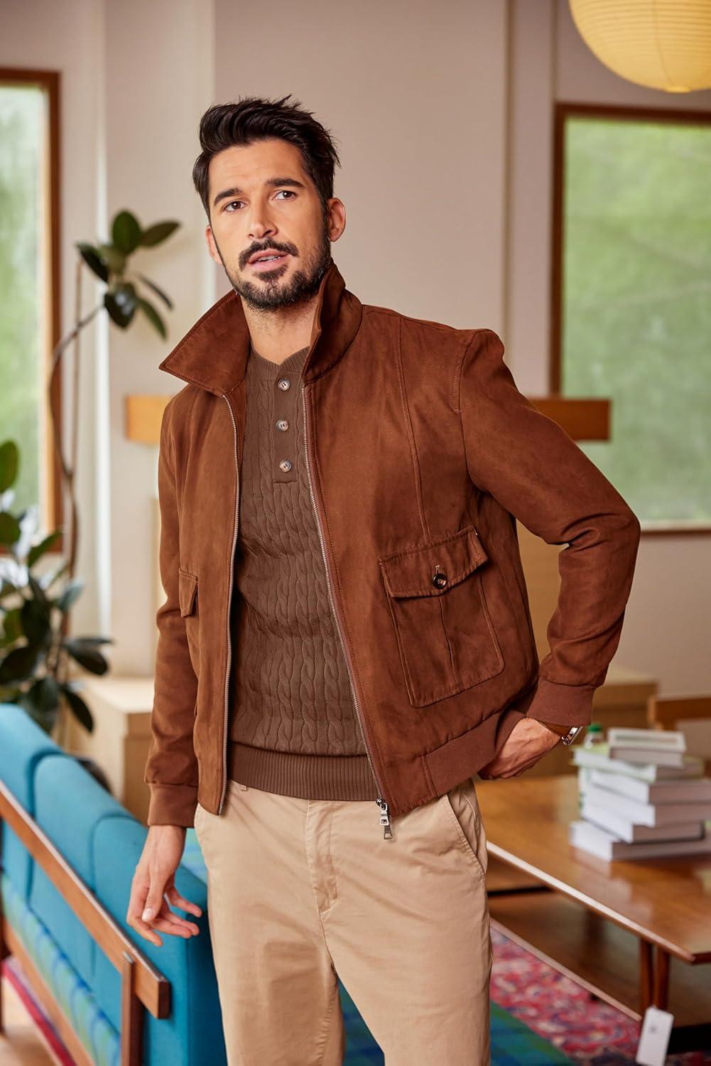 imageCOOFANDY Men Casual Knit Sweater Quarter Button Henley Long Sleeve Slim Fit Twisted Pullover SweaterBrown