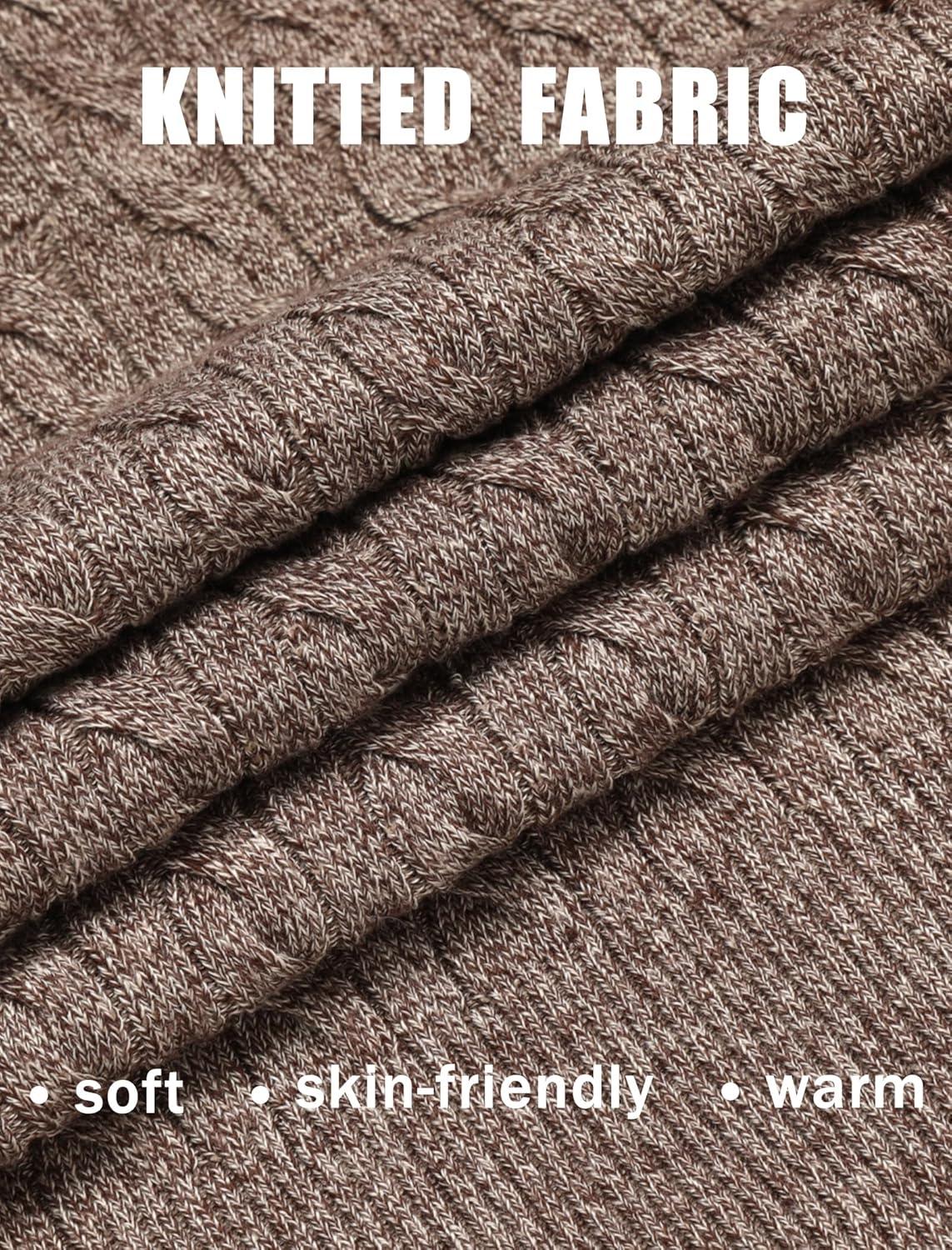 imageCOOFANDY Men Casual Knit Sweater Quarter Button Henley Long Sleeve Slim Fit Twisted Pullover SweaterBrown and White