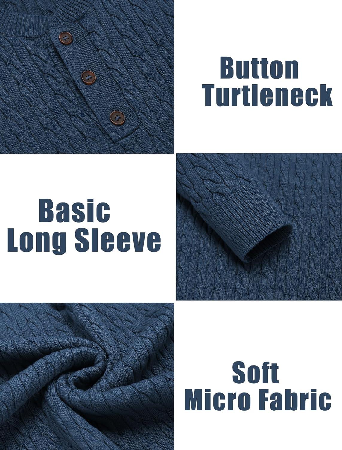 imageCOOFANDY Men Casual Knit Sweater Quarter Button Henley Long Sleeve Slim Fit Twisted Pullover SweaterDark Blue