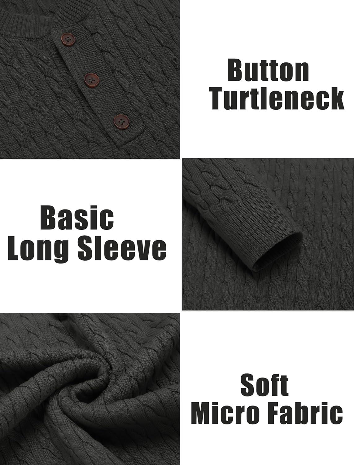 imageCOOFANDY Men Casual Knit Sweater Quarter Button Henley Long Sleeve Slim Fit Twisted Pullover SweaterDark Gray