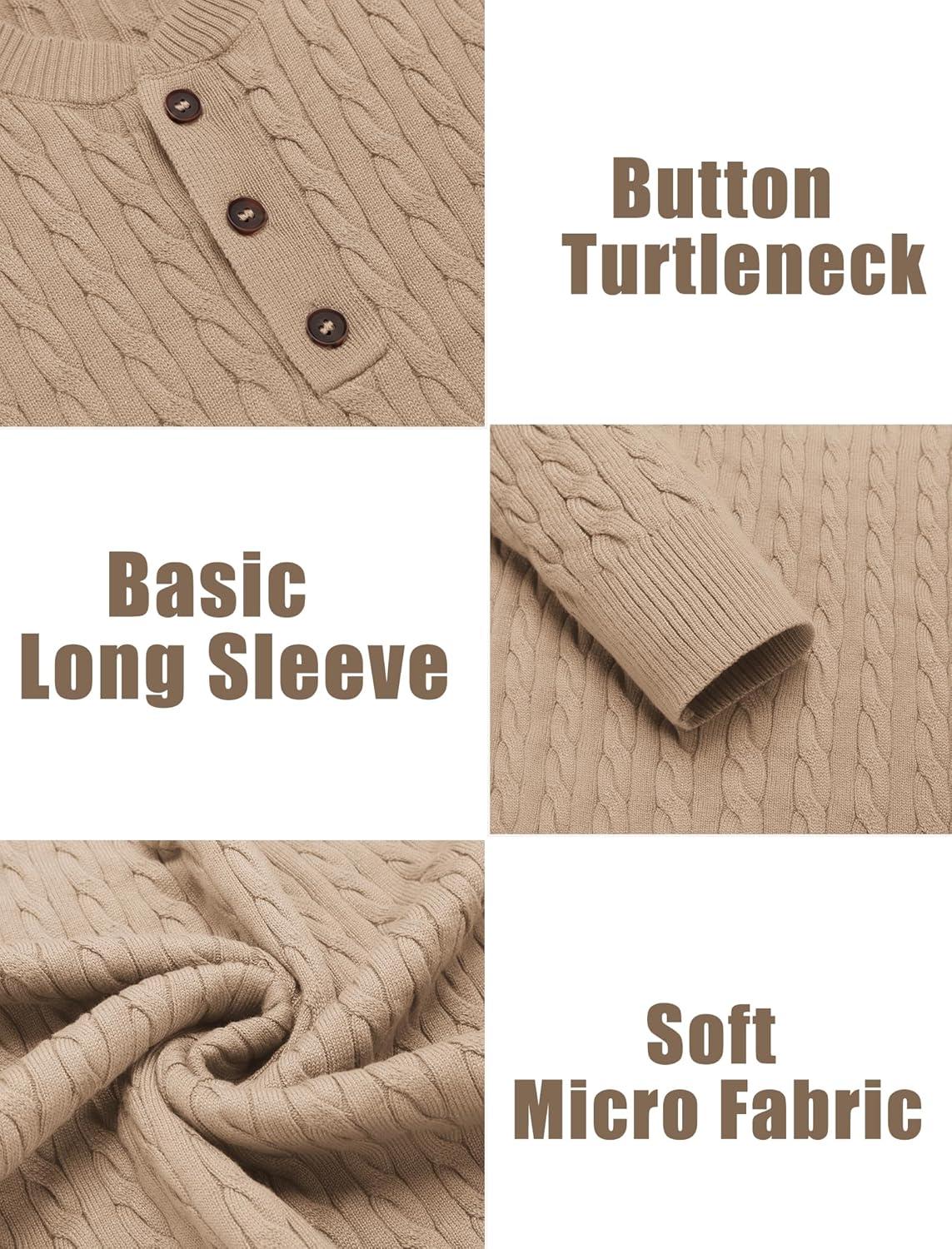 imageCOOFANDY Men Casual Knit Sweater Quarter Button Henley Long Sleeve Slim Fit Twisted Pullover SweaterLight Khaki
