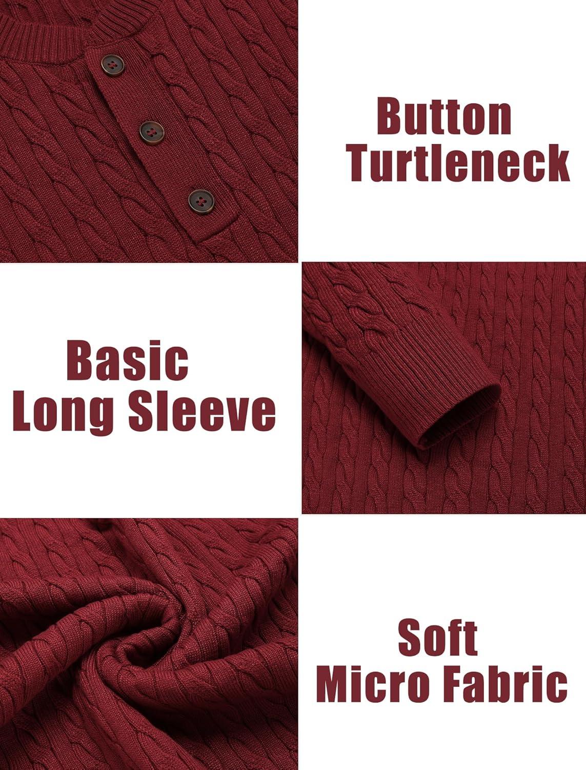 imageCOOFANDY Men Casual Knit Sweater Quarter Button Henley Long Sleeve Slim Fit Twisted Pullover SweaterWine Red