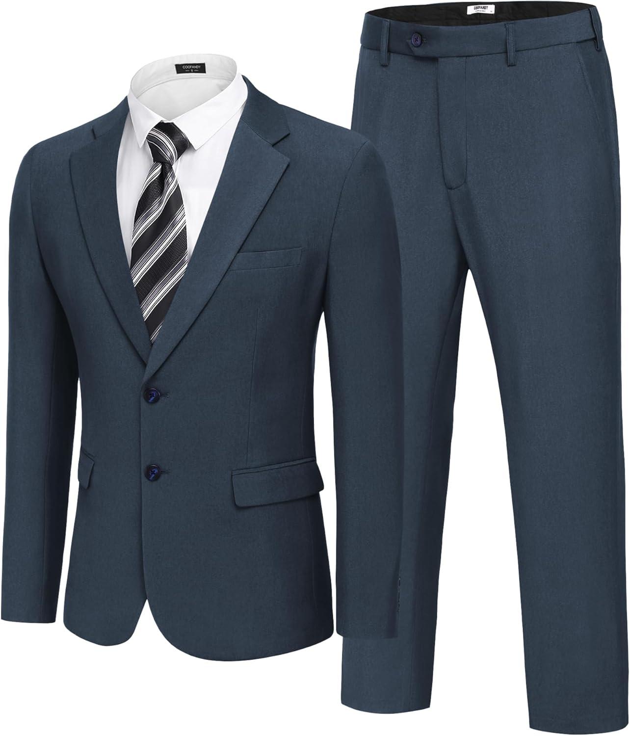 imageCOOFANDY Mens 2 Piece Suit Slim Fit Two Buttons Dress Suits Solid Jacket and Pants Set Tuxedo for Wedding Prom BusinessDark Blue