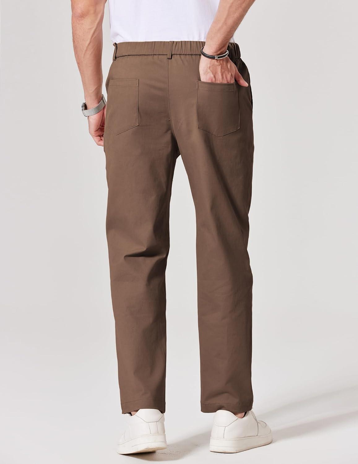 imageCOOFANDY Mens Chinos Pant Elastic Waist Trousers Slim Fit Casual Business Dress Pants Pull On Golf Pants Brown