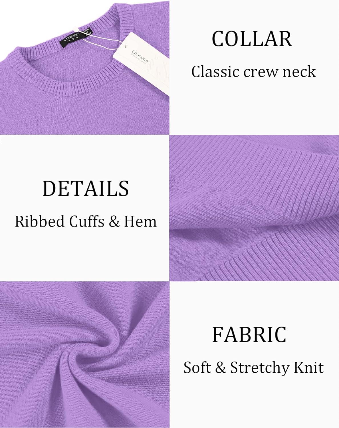 imageCOOFANDY Mens Crewneck Sweaters Long Sleeve Dress Knit Sweater Lightweight Slim Fit Pullover SweatersPurple