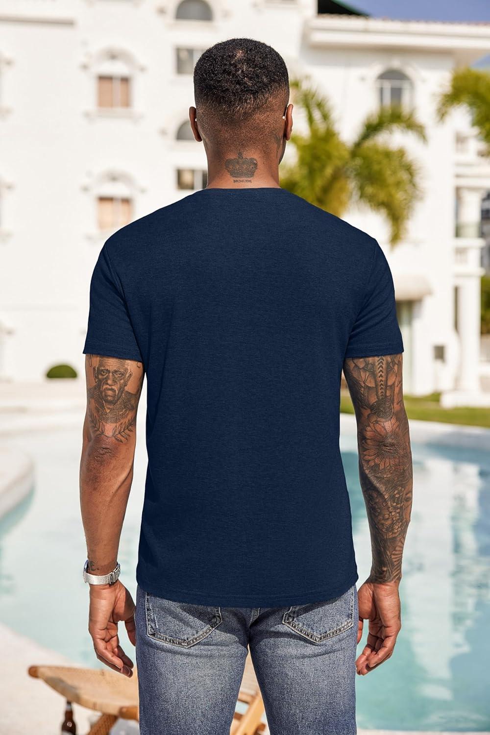 imageCOOFANDY Mens Henley Shirts Short Sleeve Button T Shirt Casual Summer Basic Tee Tops with PocketDarkblue1